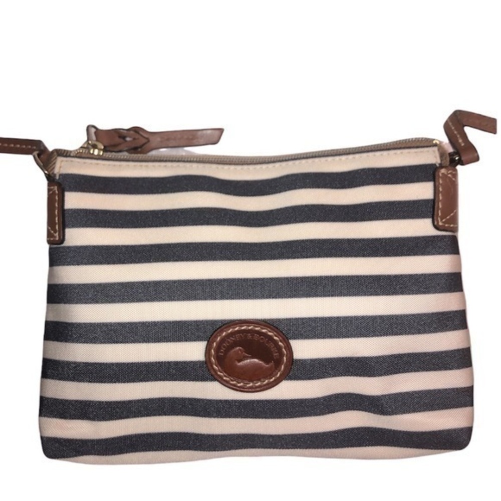 DOONEY & bourke blue and white striped nylon crossbody bag leather trim